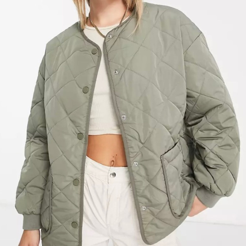 asos new look green quilted jacket